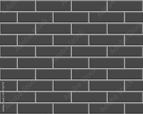 Seamless brick wall. Black rectangle brickwall. Kitchen background. Ceramic pattern. Cement backsplash. Apron faience texture. Metro backdrop. Subway tile. Vector illustration. Stone surface