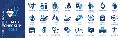 Health checkup icon set. Medical care service symbol collection. Vector illustration.