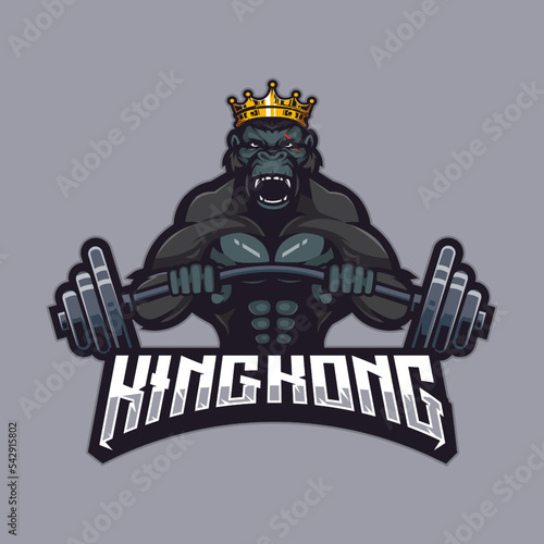 Gorilla Kong sports mascot logo design illustration vector king fitness gym