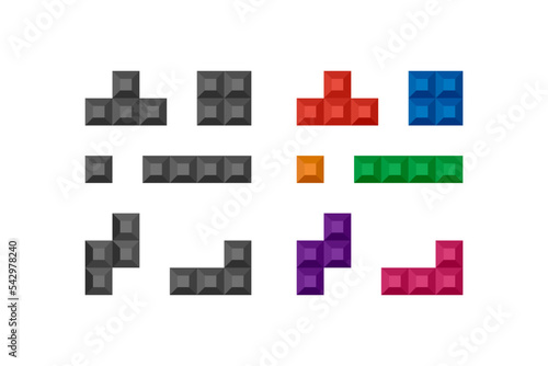 Tetris bloks icon set. Blocks game illustration symbol. Sign color puzzle vector