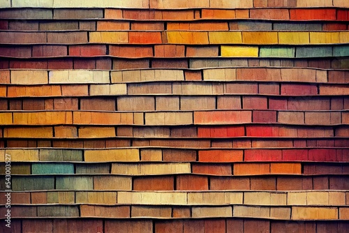 Watercolor textures of building materials. Old wooden fence, heap of natural cobblestones and destroyed brick wall.