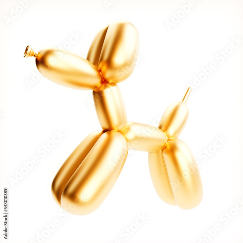 Golden ballon dog on a white background. 3d illustration.