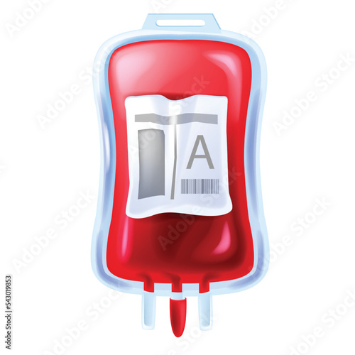 Blood bag vector icon, donate packet realistic illustration medical clipart, world donor day sign. Hospital transfusion tube, 3D health packaging, plastic plasma container. Isolated blood bag