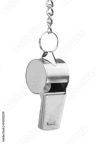 Hanging metal whistle isolated