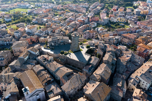 close-up aerial view of the town of marta on lake bolsena