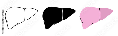 Set of human liver symbols. Human liver icons in color, black and thin line style. Vector illustration. Human organ icons