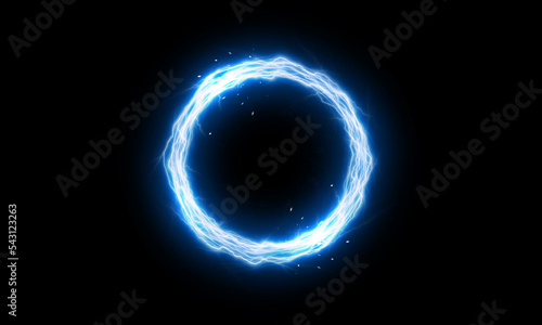 Lightning round frame. plasma magical portal. ball light effect. circle light effect. 