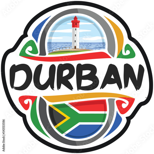 Durban South Africa Flag Travel Souvenir Sticker Skyline Landmark Logo Badge Stamp Seal Emblem EPS