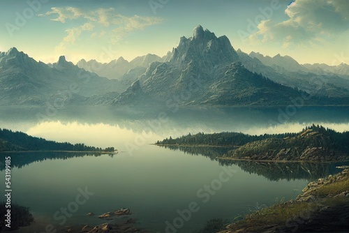 mountain and lake landscape view