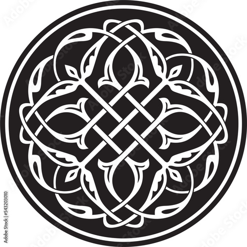 Vector monochrome round Byzantine ornament, knot, rosette. Circle Greek pattern, Drawing of the Eastern Roman Empire. Decoration of the Russian Orthodox Church..