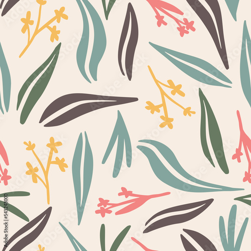 Leaves And Flowers Abstract Hand Drawn Pattern