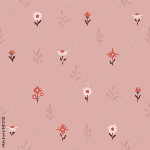 Powtarzalny wzór - kwiaty na jasnym różowym tle. Dekoracyjne tło na okładkę, tapetę, papier pakowy, tekstylia, tło, opakowanie, plakat. Wektorowa ilustracja.