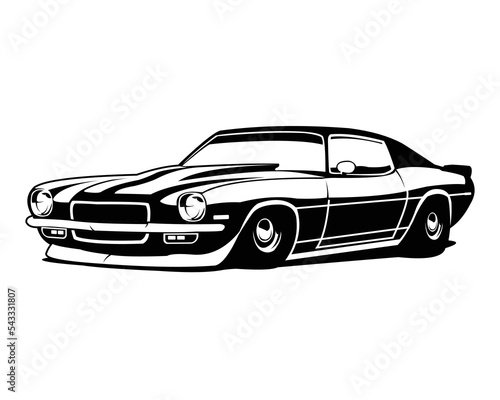 1970's old chevy camaro isolated white background side view. best for logo, badge, emblem, icon, available in eps 10.