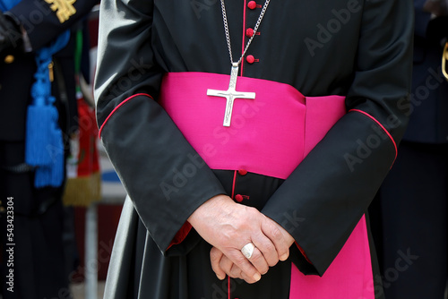 Front portrait of a Catholic Bishop's cassock. Religion, catholic church