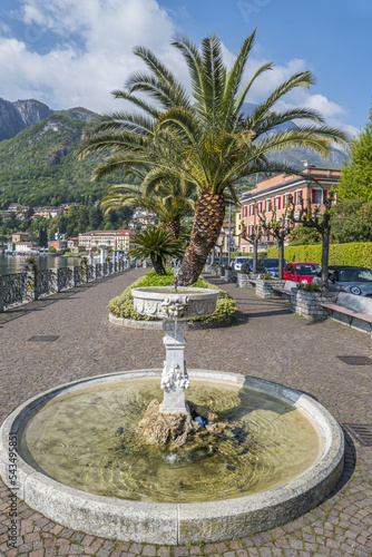 The beautiful promenade on the lakeside of Menaggio with flower beds