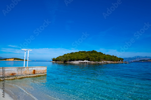 White sand beaches and blue water in Ksamil in Albania