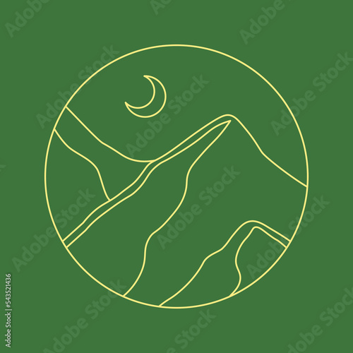 Abstract mountain peak line art template. Simple round shape vector emblem. Room wall poster or company logo design element. Flat landscape outline hand drawn print.