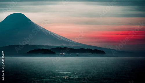 Shizuoka mountain lake with evening sky