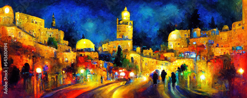 night in jerusalem israel bright abstract art