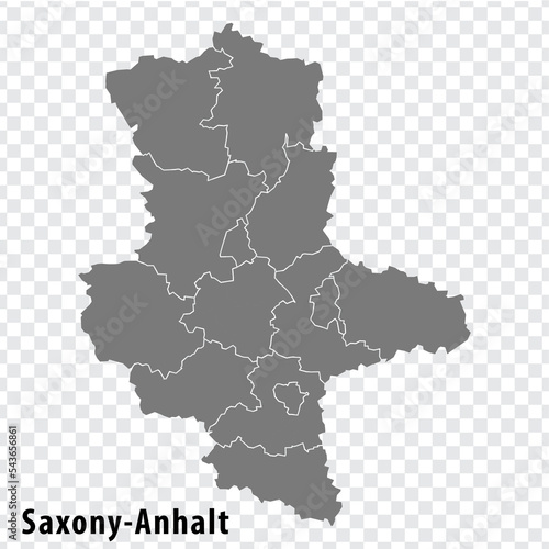 Map State of Saxony-Anhalt on transparent background. Saxony-Anhalt map with districts in gray for your web site design, logo, app, UI. Land of Germany. EPS10.