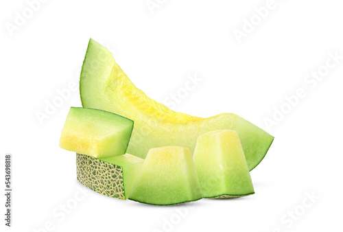 Cantaloupe melon slices isolated on white background.