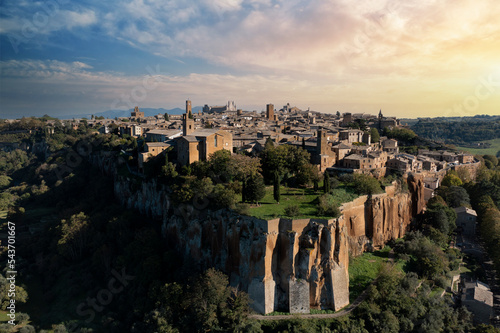 aerial view at dawn of the town of orvieto