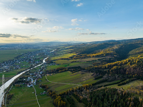 Rzeka Dunajec - Panorama i krajobraz z drona nowy targ