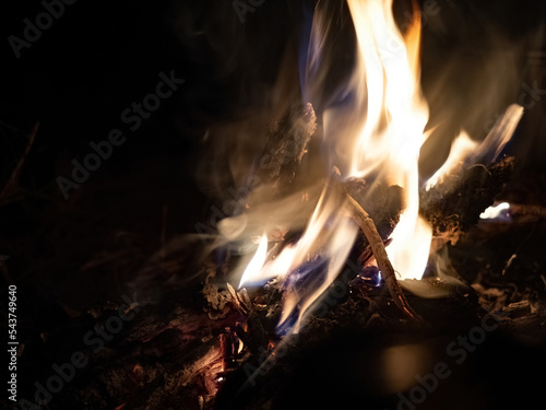 Closeup of fire and cooking while camping in thuringia