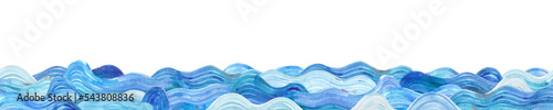 Watercolor ocean. Seamless pattern. Horizontal banner. Blue waves in the sea.