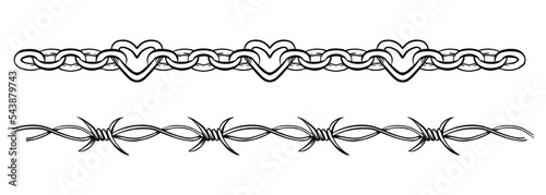 Tattoo of a chain and barbed wire. Fashionable ornament. A girl's temporary transferable tattoo in the style of the 2000s