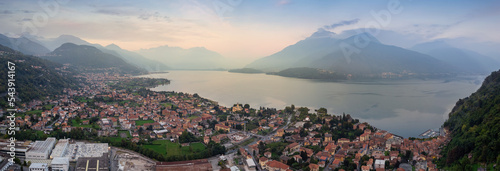 AERIAL VIEW. Little old village in Lombardy, Dongo, Lake Como