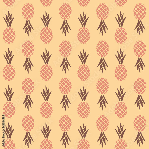 Pineapple seamless pattern, beige yellow monochrome color simple vector illustration