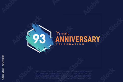 93 years anniversary celebration design with blue brush and orange colour vector design.