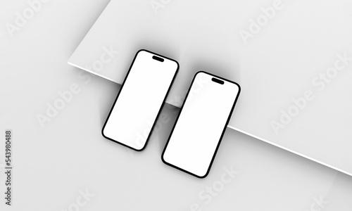 Illustration 3d render of isometric rectangles simulating a telephone in a 3d space with blank spaces. From different perspectives and views to help rock up for applications. iPhone 14 pro