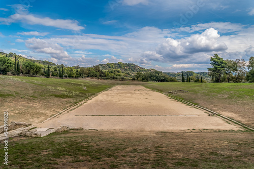 View of the ancient stadium of the Olympic games in Olympia Greece
