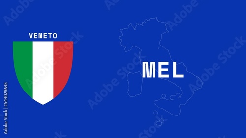 Mel: Illustration mit dem Ortsnamen der italienischen Stadt Mel in der Region Veneto