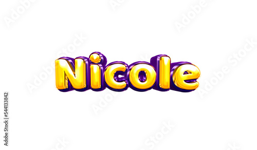 Nicole girls name sticker colorful party balloon birthday helium air shiny yellow purple cutout