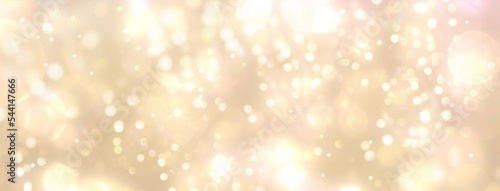 Festive abstract Christmas bokeh light background - golden bokeh lights, beige - New Year, Anniversary, Wedding, banner, header, panorama 