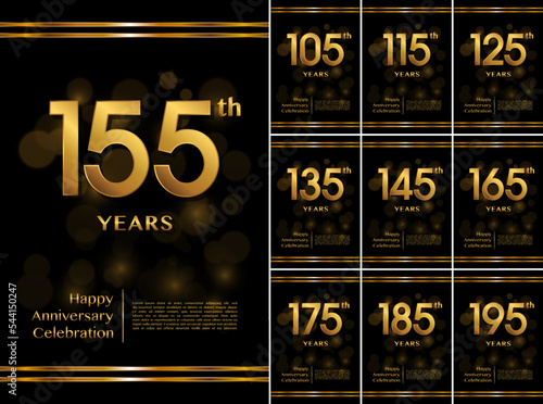 Set of anniversary celebration template design with golden text for anniversary celebration event. Vector illustration