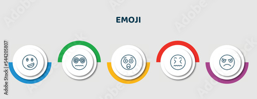 editable thin line icons with infographic template. infographic for emoji concept. included proud emoji, hypnotized emoji, hushed disgusted pouting icons.