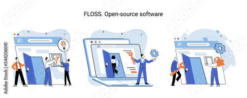 FLOSS open source software. Code of created program open available for viewing modification. Use of already created code to create new versions of programs to correct errors refinement of open program