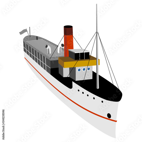 WPA style illustration of a passenger twin screw steamer steamship boat viewed overhead from a high angle done in retro style on isolated background.