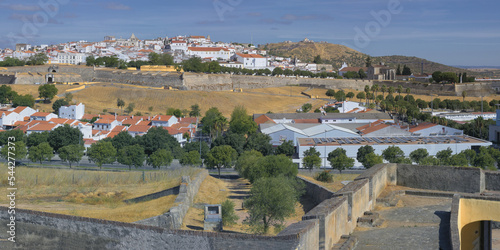 View over the historic center and ramparts of Elvas, Alentejo, Portugal