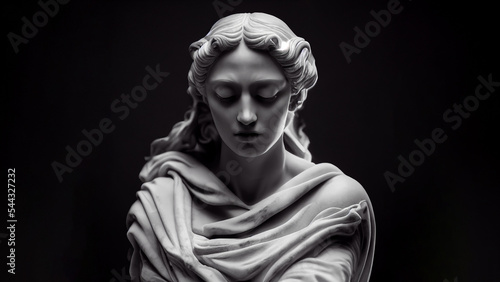 Illustration of a Renaissance marble statue of Nyx. She is the Primordial Goddess and Personification of the Night. Nyx in Greek mythology is known as Nox in Roman mythology.