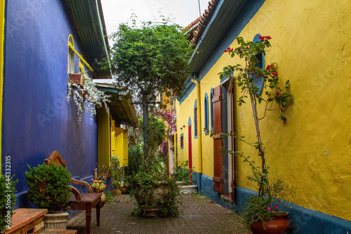 Embu City of Arts in Sao Paulo in Brazil, the slope of the laundresses with its colors, flowers and old architecture near the arts and crafts fair