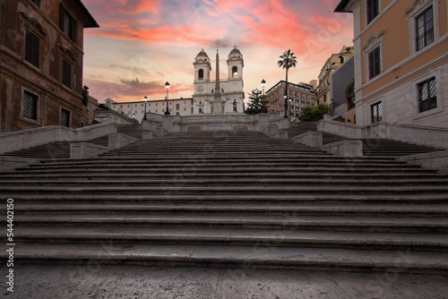 The Fontana della Barcaccia, at sunset, is a fountain found at the foot of the Spanish Steps in Rome's Piazza di Spagna (Spanish Square) created by Bernini. Rome Italy