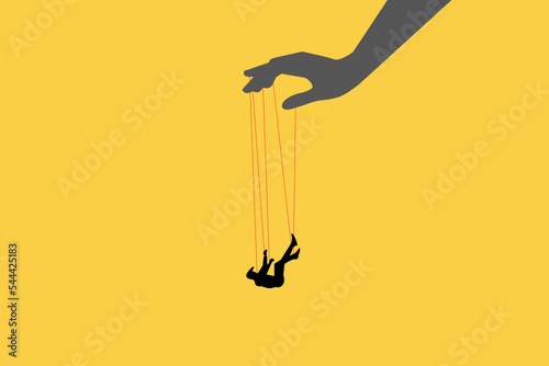 hand controlling falling businessman. concept of bad habit, corruption, and right.