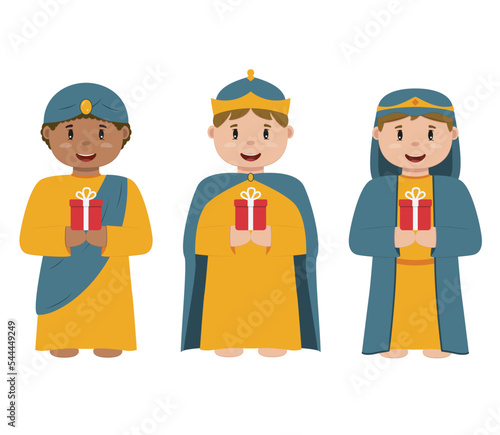 Os três reis magos com presentes de natal - ilustração vetorial