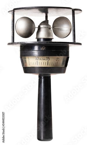 An old anemometer for measuring wind speed on an isolated background.