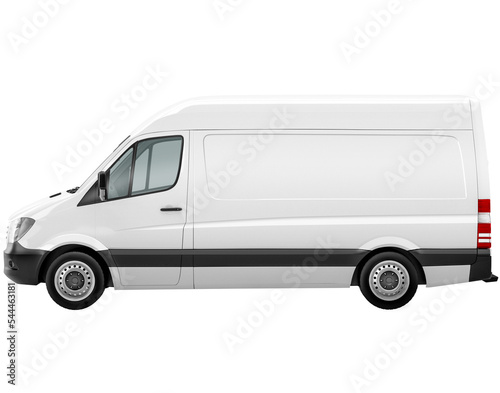 white delivery van side view on isolated empty background for mockup